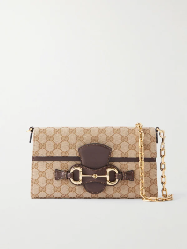 Gucci Horsebit Ristretto Leather-trimmed Canvas-jacquard Shoulder Bag