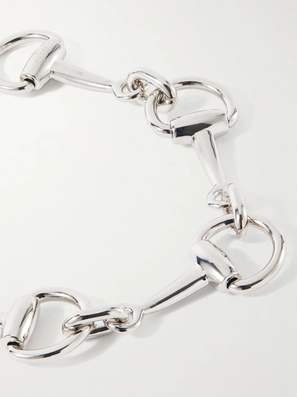 Close-up detail of the Gucci Horsebit Silver-tone Bracelet