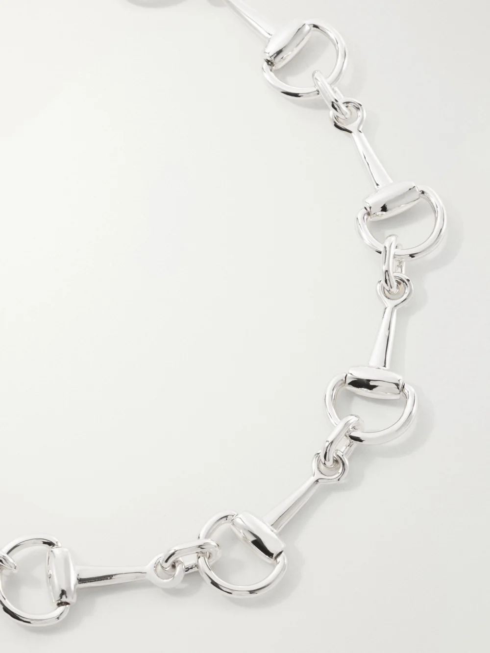 Close-up detail of the Gucci Horsebit Silver-tone Necklace