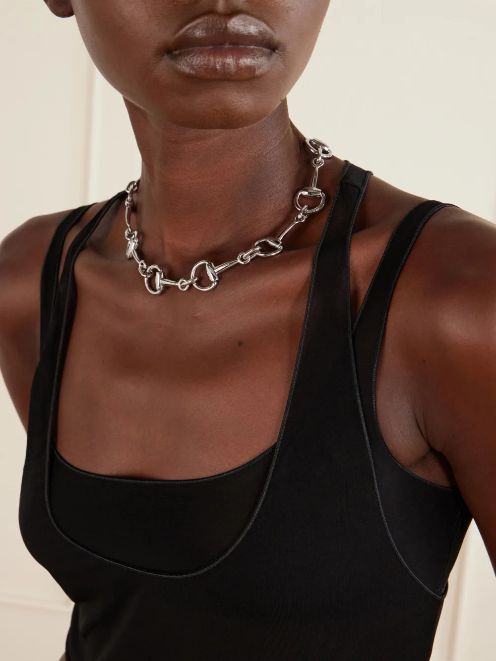Gucci Horsebit Silver-tone Necklace, styled view