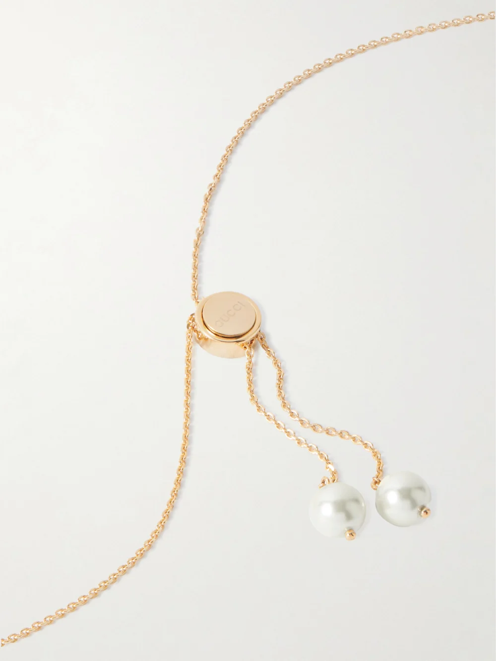 Back view of the Gucci Interlocking G Gold-tone Pearl-like Necklace
