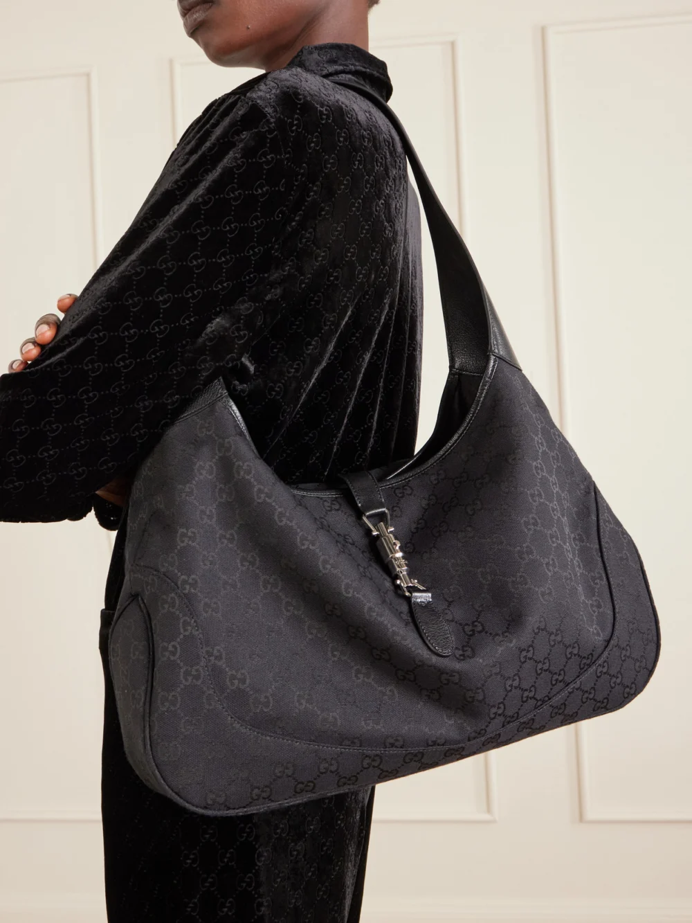 Gucci Jackie 1961 Large Canvas-jacquard Shoulder Bag, styled view