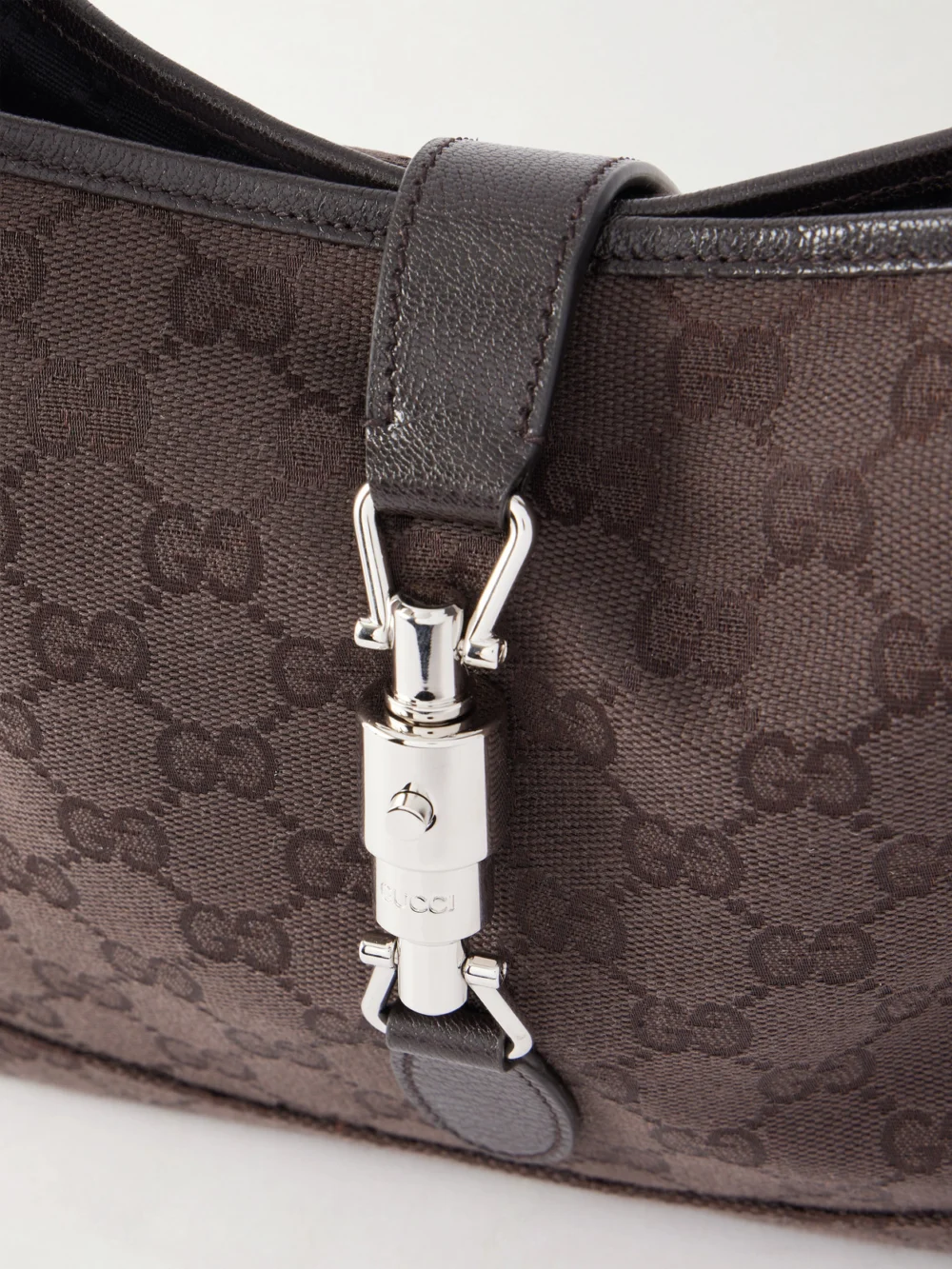 Close-up detail of the Gucci Jackie 1961 Leather-trimmed Canvas-jacquard Shoulder Bag