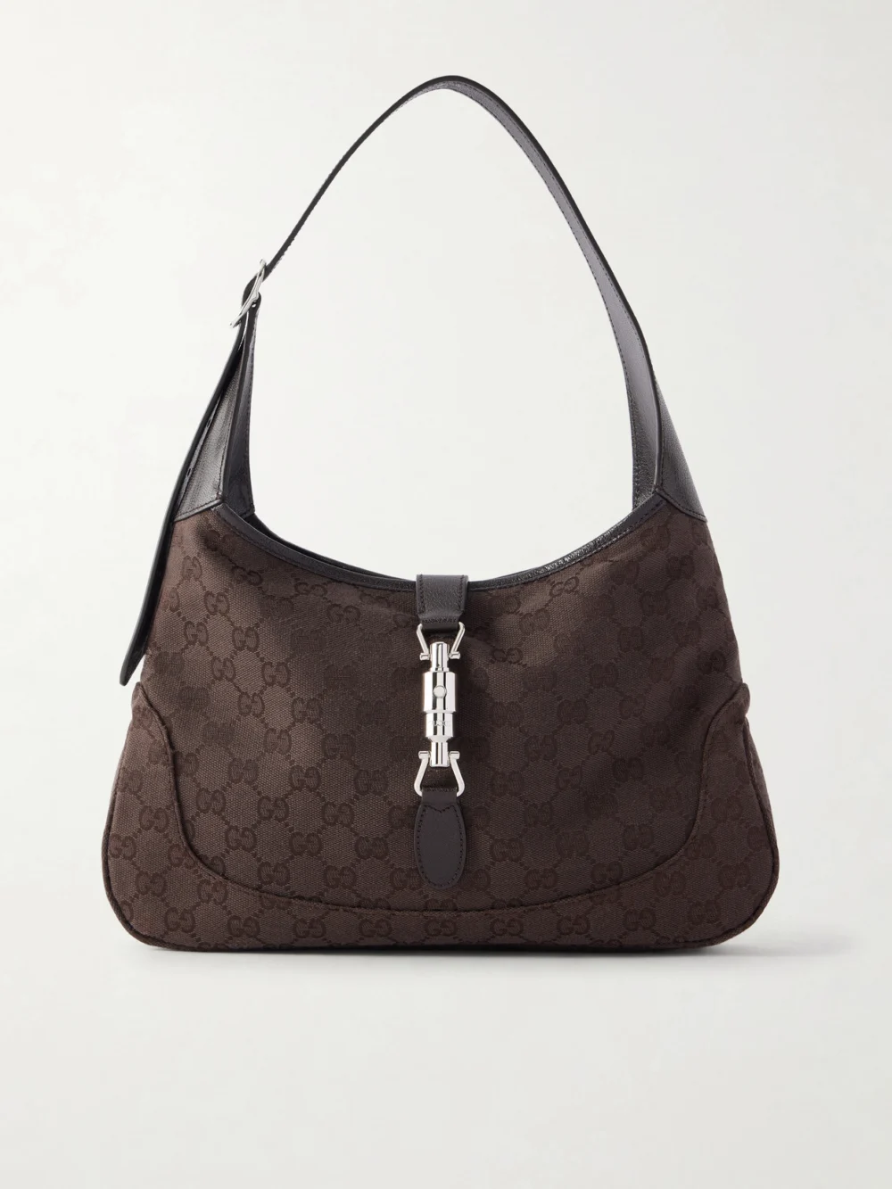 Gucci Jackie 1961 Leather-trimmed Canvas-jacquard Shoulder Bag in brown