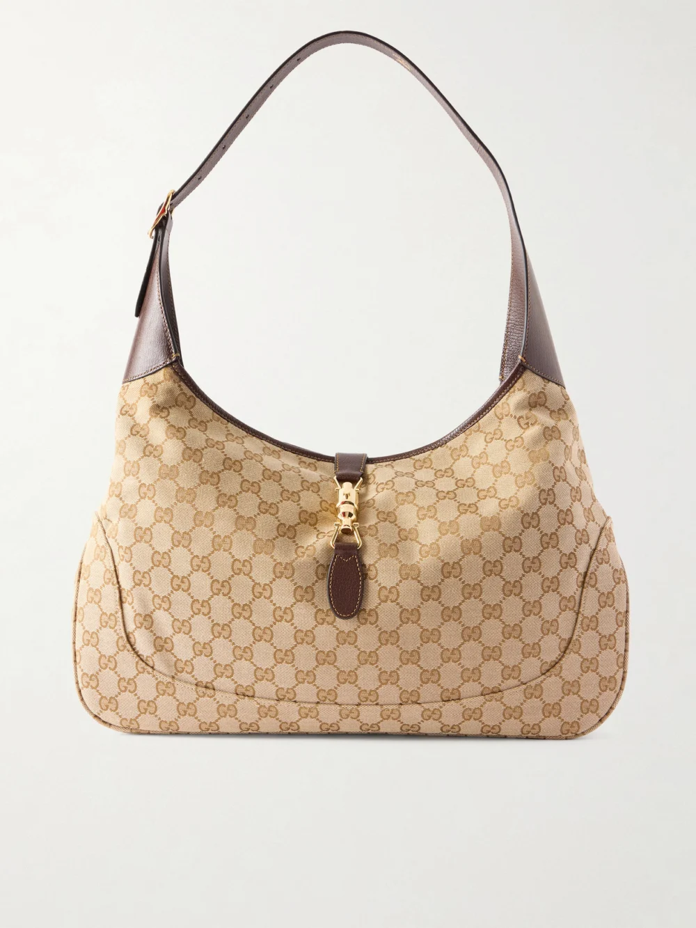 Gucci Jackie 1961 Leather-trimmed Coated Canvas-jacquard Shoulder Bag in beige