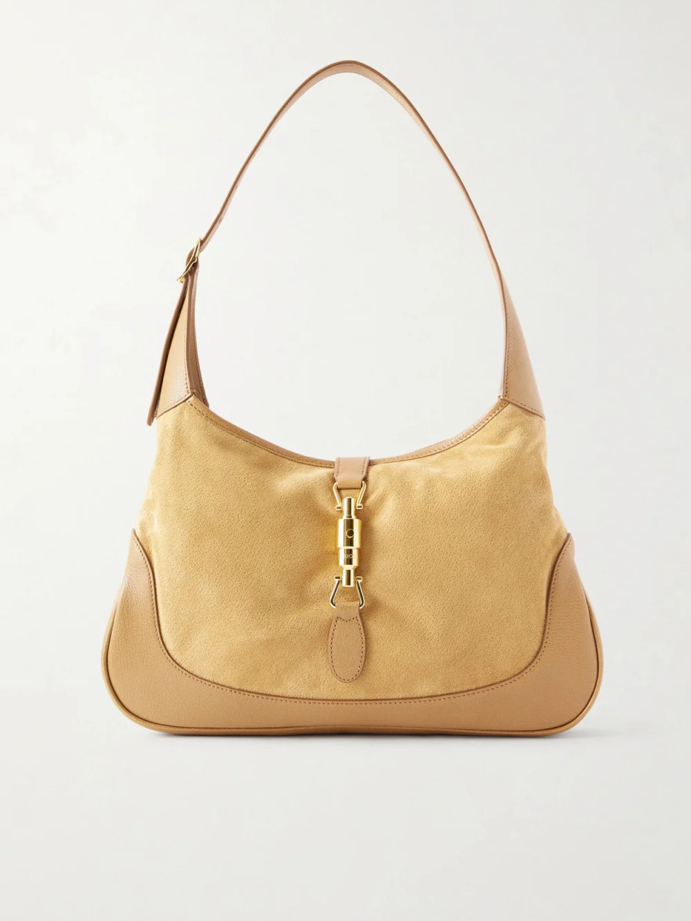 Gucci Jackie 1961 Leather-trimmed Suede Shoulder Bag in camel