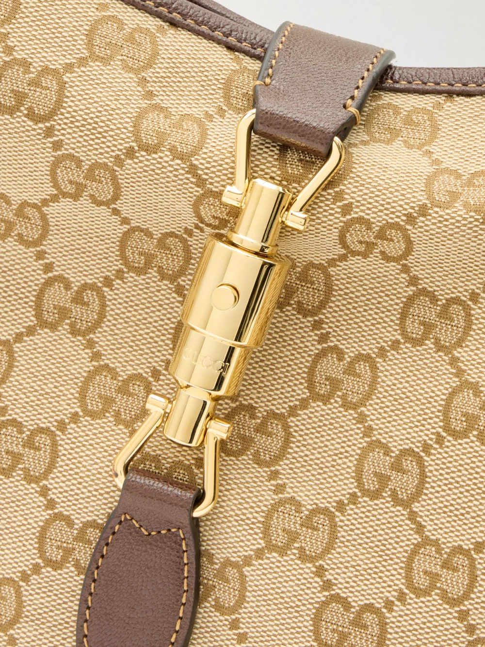 Close-up detail of the Gucci Jackie 1961 Medium Leather-trimmed Canvas-jacquard Shoulder Bag