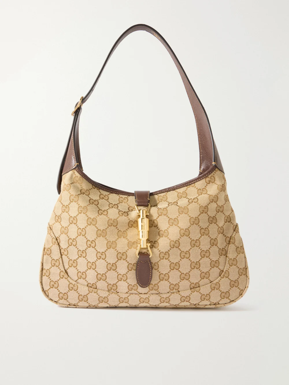 Gucci Jackie 1961 Medium Leather-trimmed Canvas-jacquard Shoulder Bag in beige