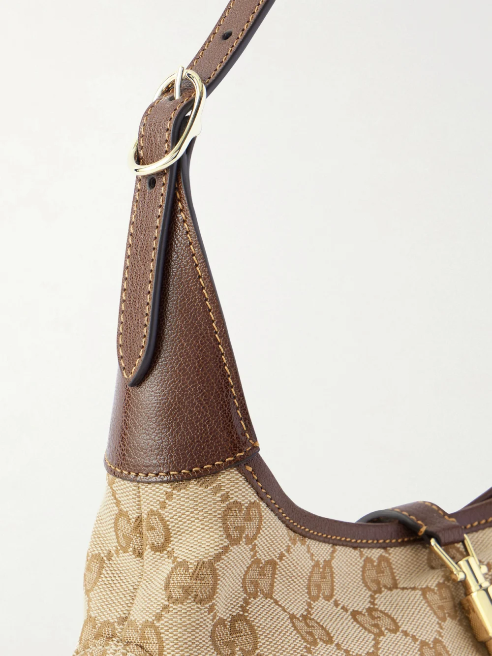 Close-up detail of the Gucci Jackie 1961 Slim Small Leather-trimmed Canvas-jacquard Shoulder Bag