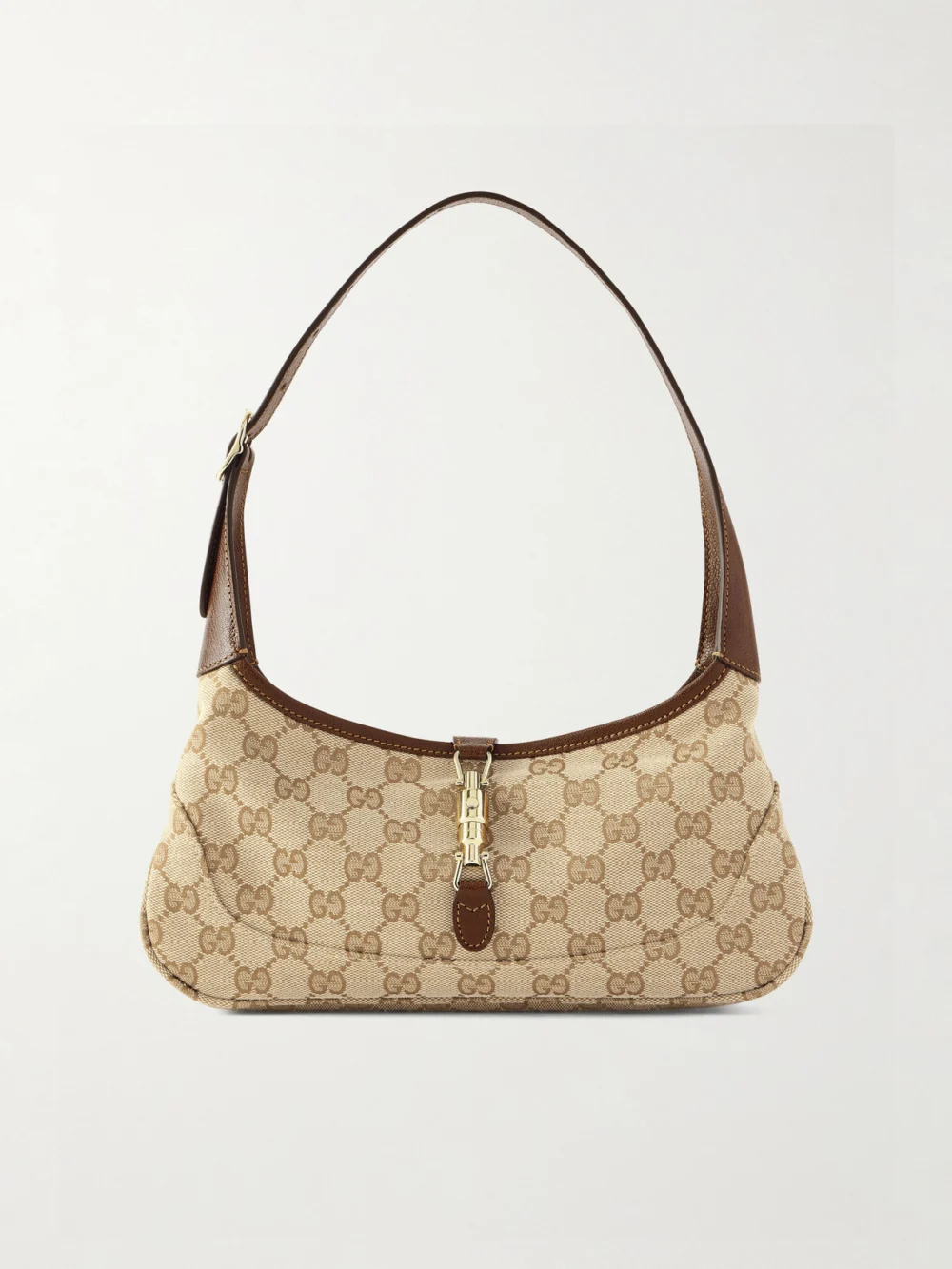 Gucci Jackie 1961 Slim Small Leather-trimmed Canvas-jacquard Shoulder Bag in beige