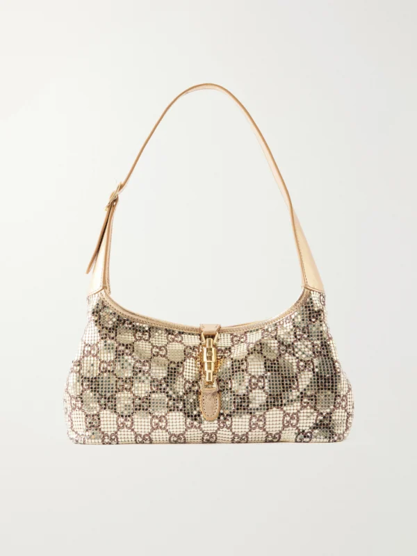 Gucci Jackie Slim Gg Supreme-print Metallic Leather-trimmed Chainmail Shoulder Bag