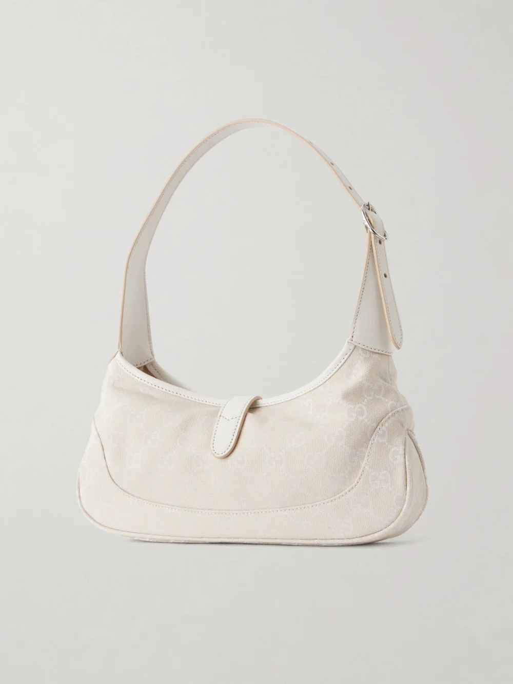 Back view of the Gucci Jackie Slim Logo-jacquard Leather-trimmed Canvas Shoulder Bag