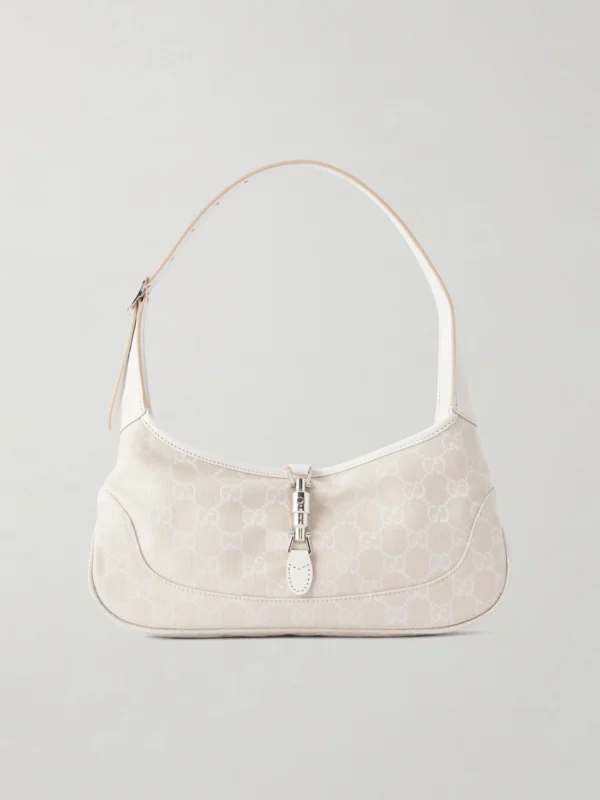 Gucci Jackie Slim Logo-jacquard Leather-trimmed Canvas Shoulder Bag
