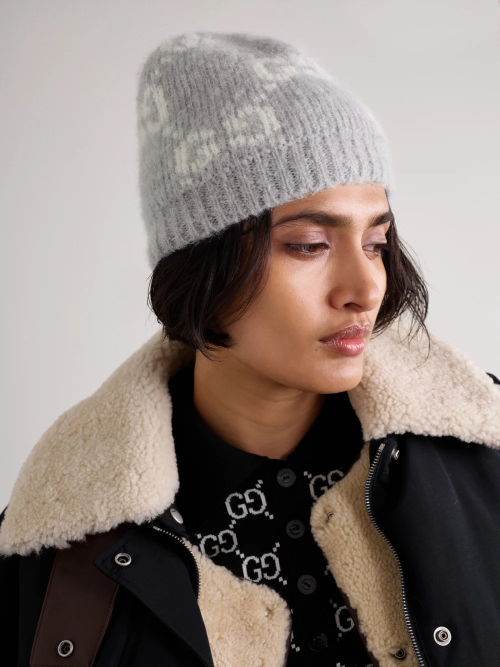 Gucci Jacquard-knit Alpaca-blend Beanie, styled view