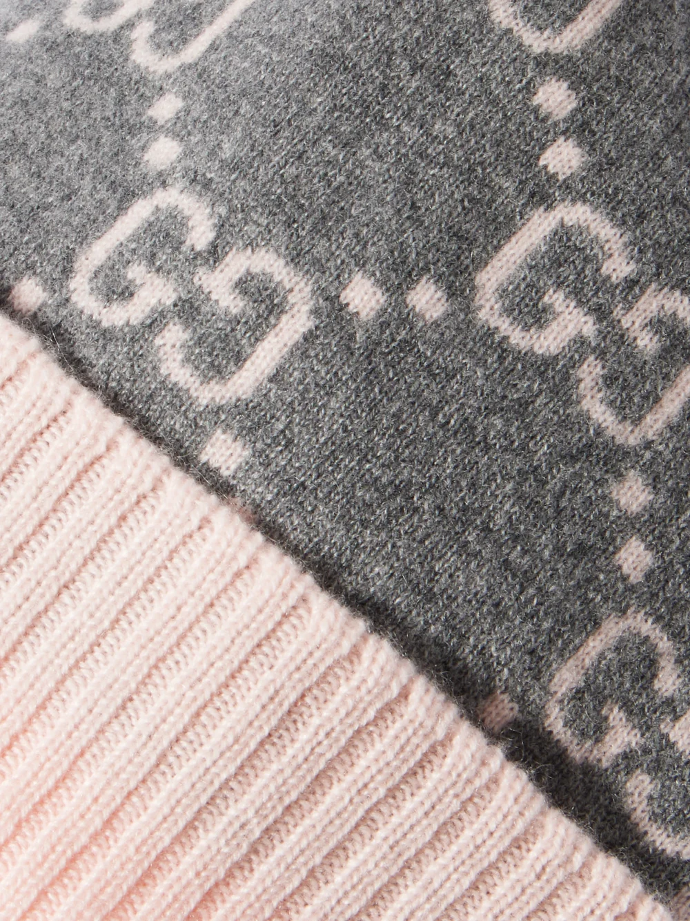 Close-up detail of the Gucci Jacquard-knit Cashmere Beanie