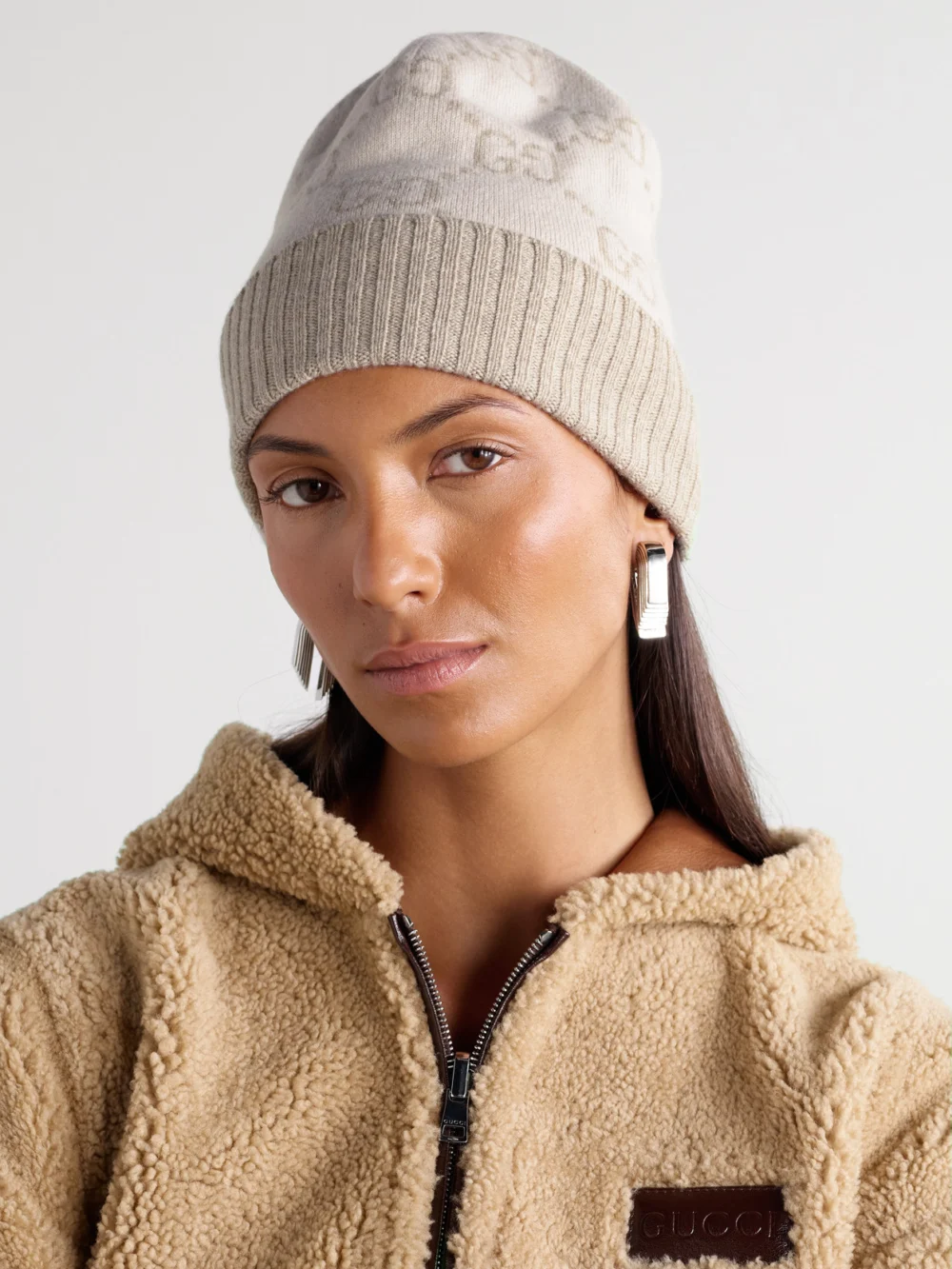 Gucci Jacquard-knit Cashmere Beanie, styled view