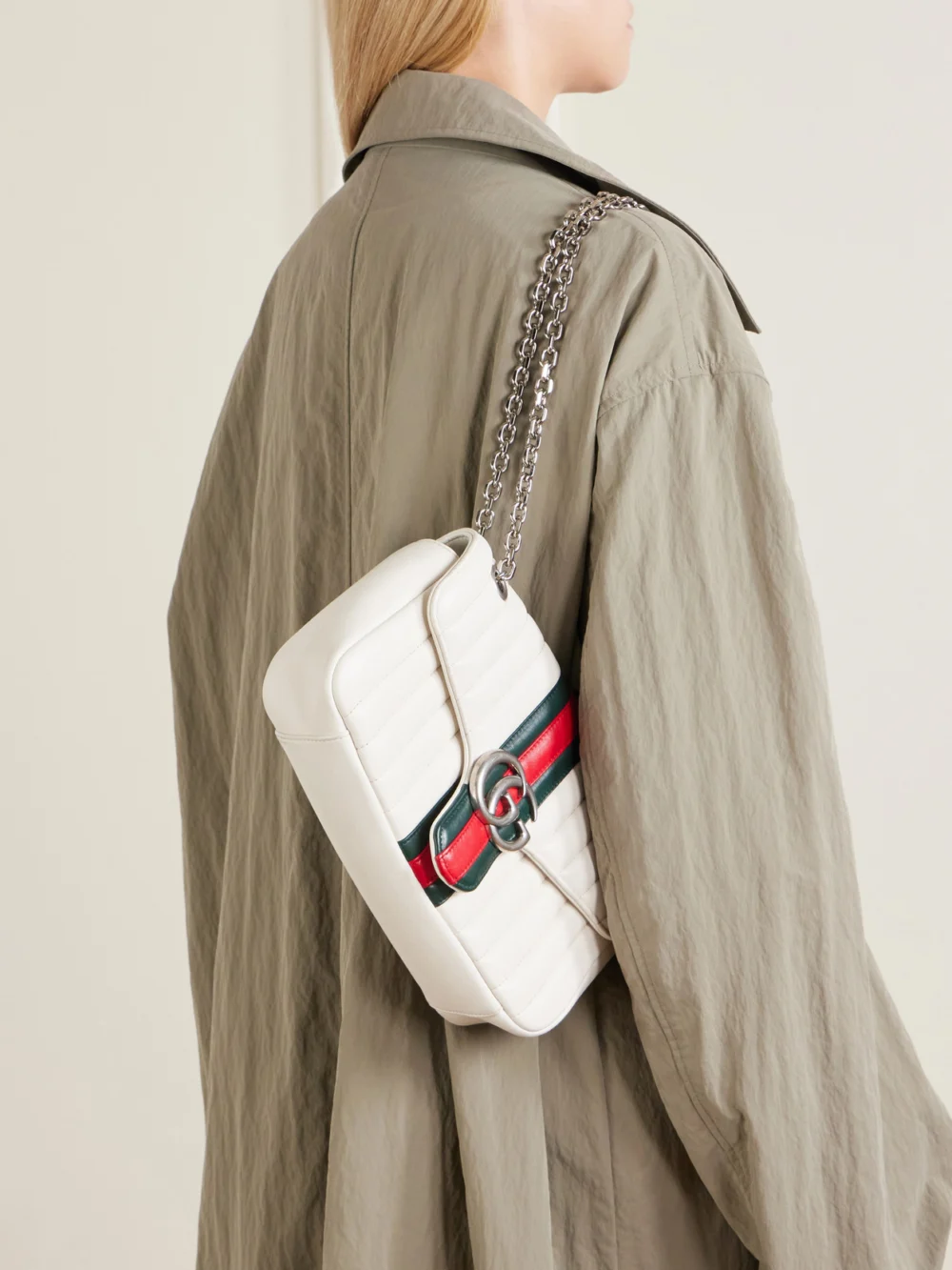 Gucci Jetset Gg Marmont Quilted Leather Crossbody Bag, styled view