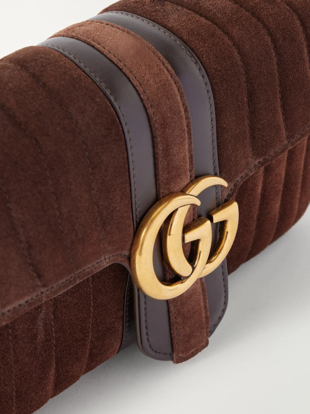 Close-up detail of the Gucci Jetset Gg Marmont Suede Shoulder Bag