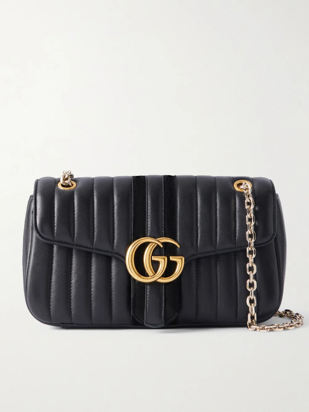 Gucci Jetset Gg Marmont Suede-trimmed Leather Shoulder Bag in black
