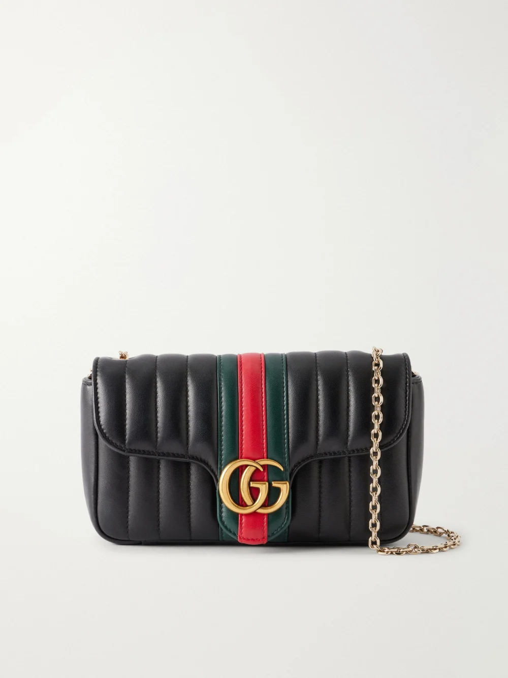 Gucci Jetset Gg Marmont Web-trimmed Quilted Leather Crossbody Bag in black
