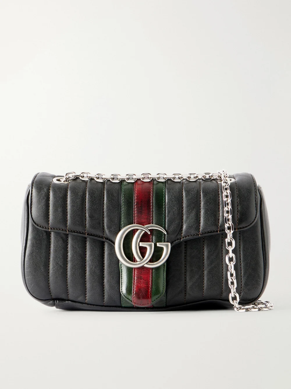 Gucci Jetset Gg Marmont Web-trimmed Quilted Leather Shoulder Bag in black