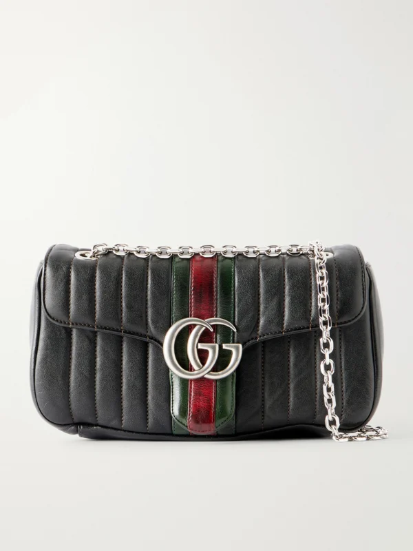 Gucci Jetset Gg Marmont Web-trimmed Quilted Leather Shoulder Bag