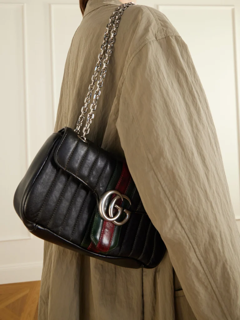 Gucci Jetset Gg Marmont Web-trimmed Quilted Leather Shoulder Bag