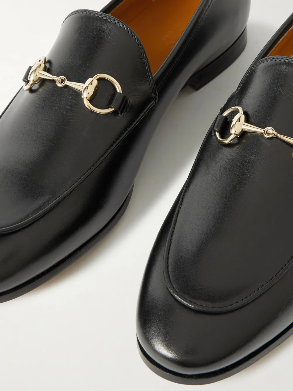 Close-up detail of the Gucci Jordaan Horsebit-detailed Leather Loafers