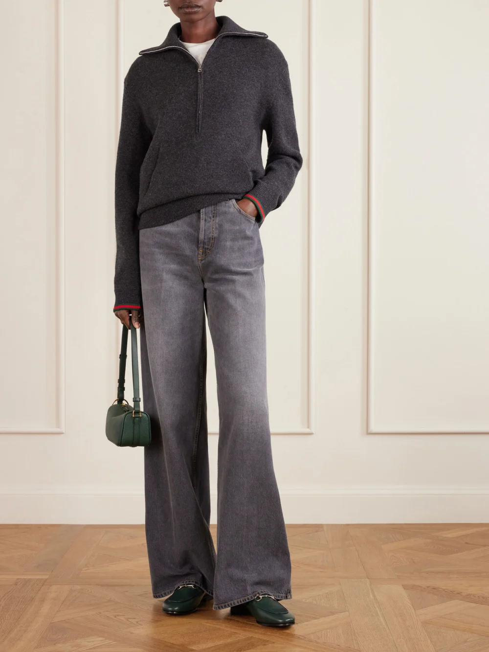 Gucci Jordaan Horsebit-detailed Leather Loafers, styled view