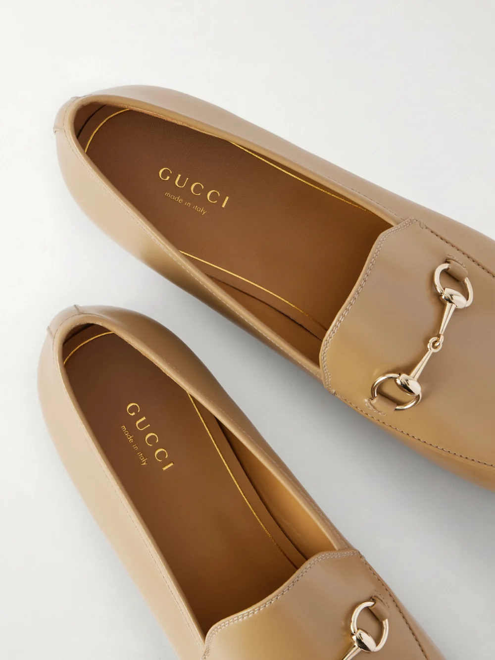 Close-up detail of the Gucci Jordaan Horsebit-detailed Leather Loafers