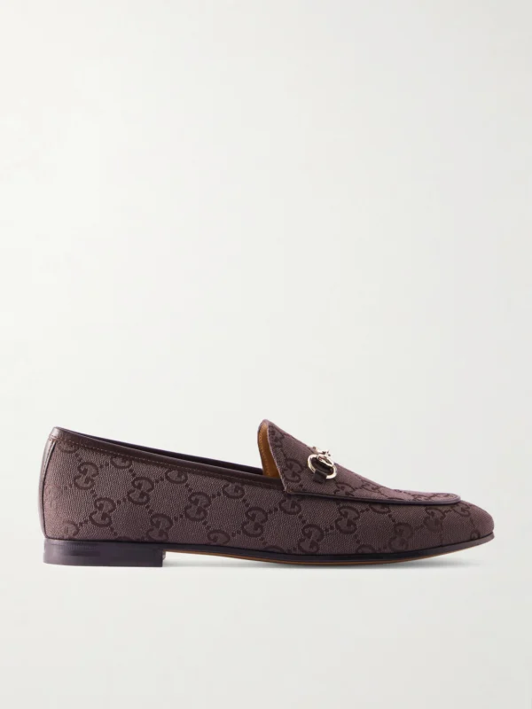 Gucci Jordaan Horsebit-detailed Leather-trimmed Canvas-jacquard Loafers