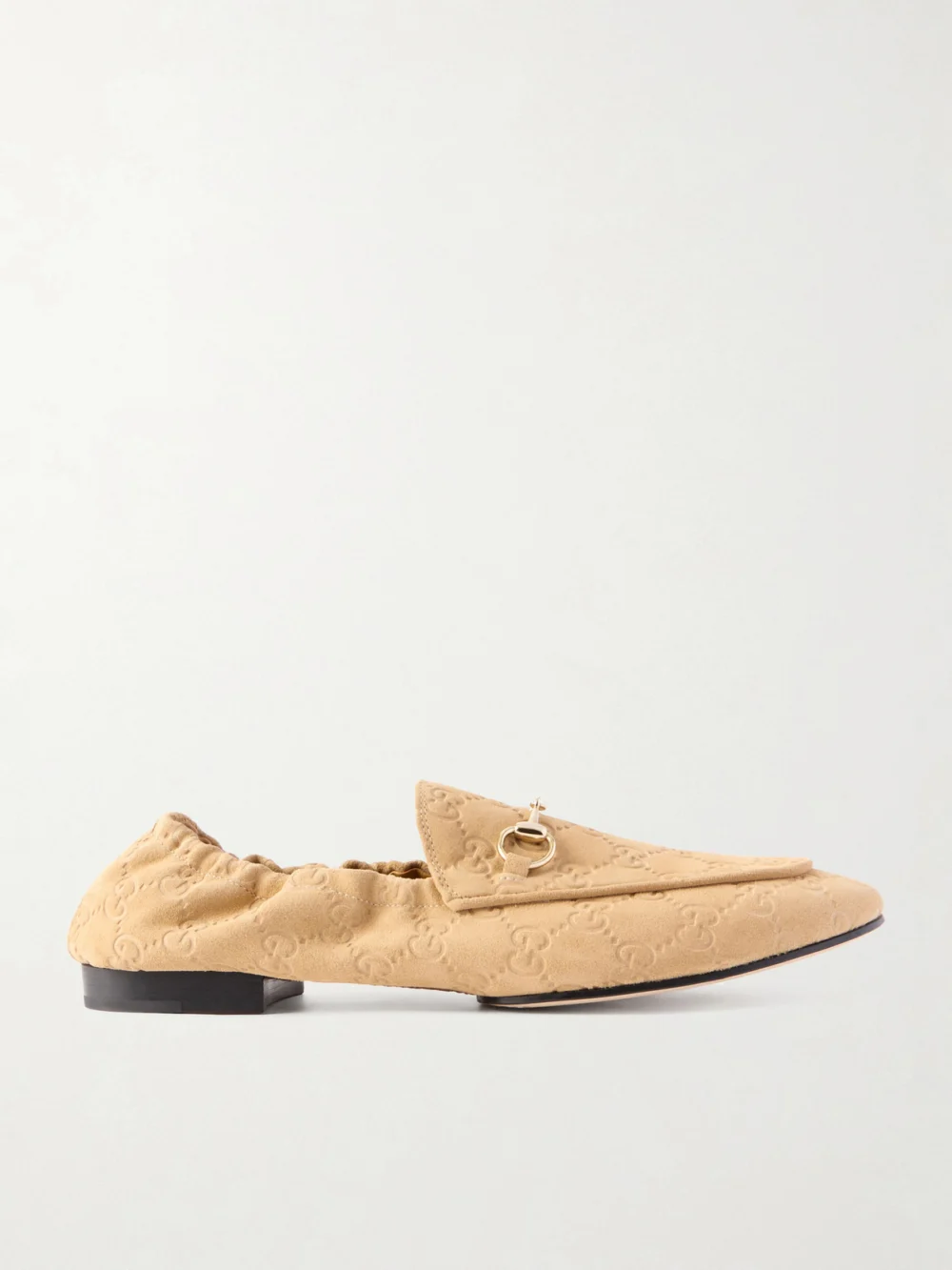 Gucci Jordaan Horsebit-embellished Logo-debossed Suede Loafers in beige