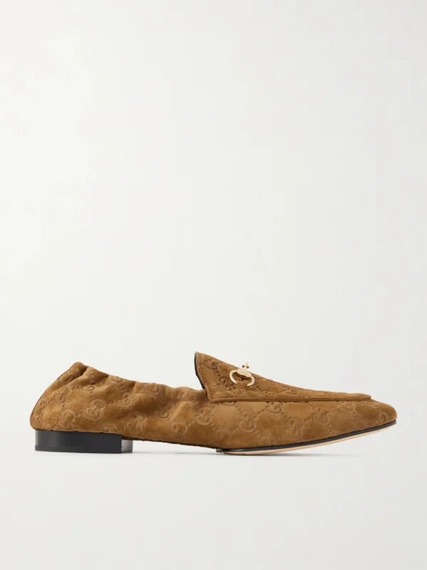 Gucci Jordaan Horsebit-embellished Logo-debossed Suede Loafers