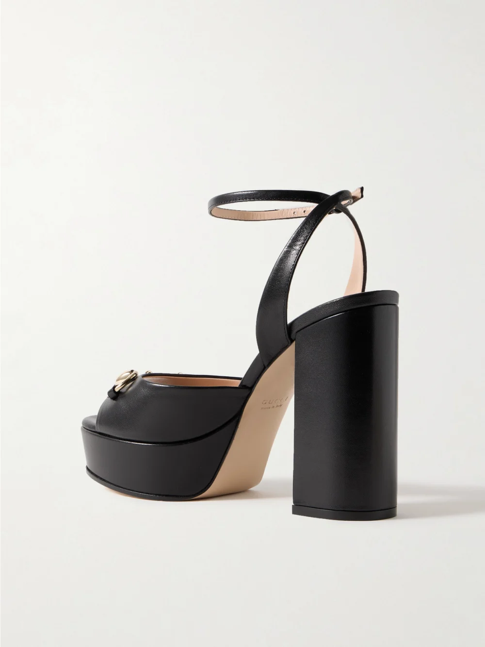Back view of the Gucci Lady Horsebit-detailed Leather Platform Sandals