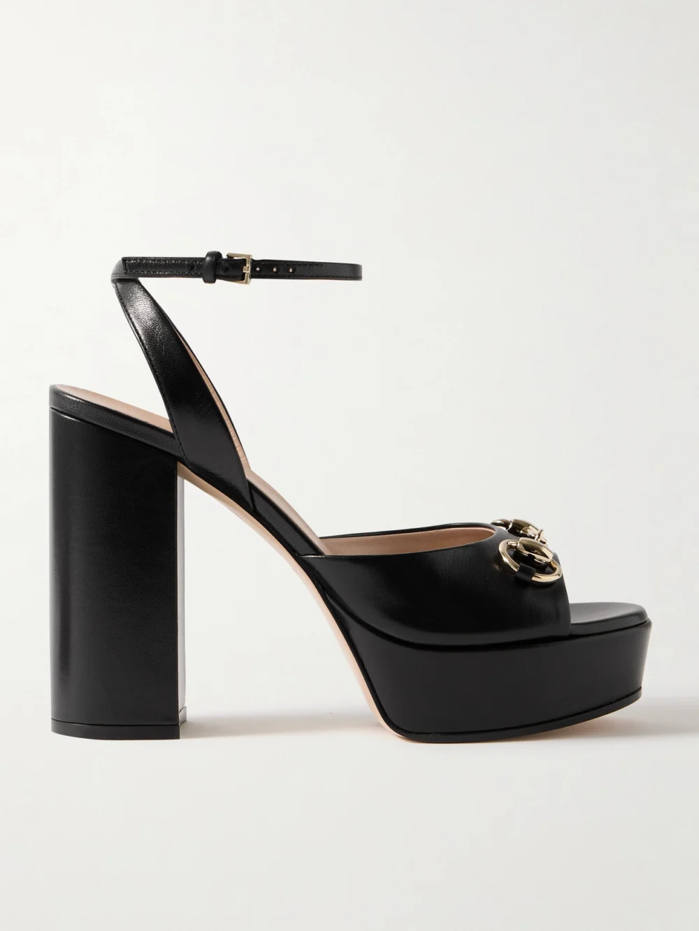 Gucci Lady Horsebit-detailed Leather Platform Sandals in black