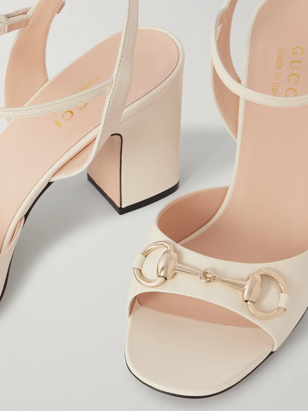 Close-up detail of the Gucci Lady Horsebit-embellished Leather Sandals