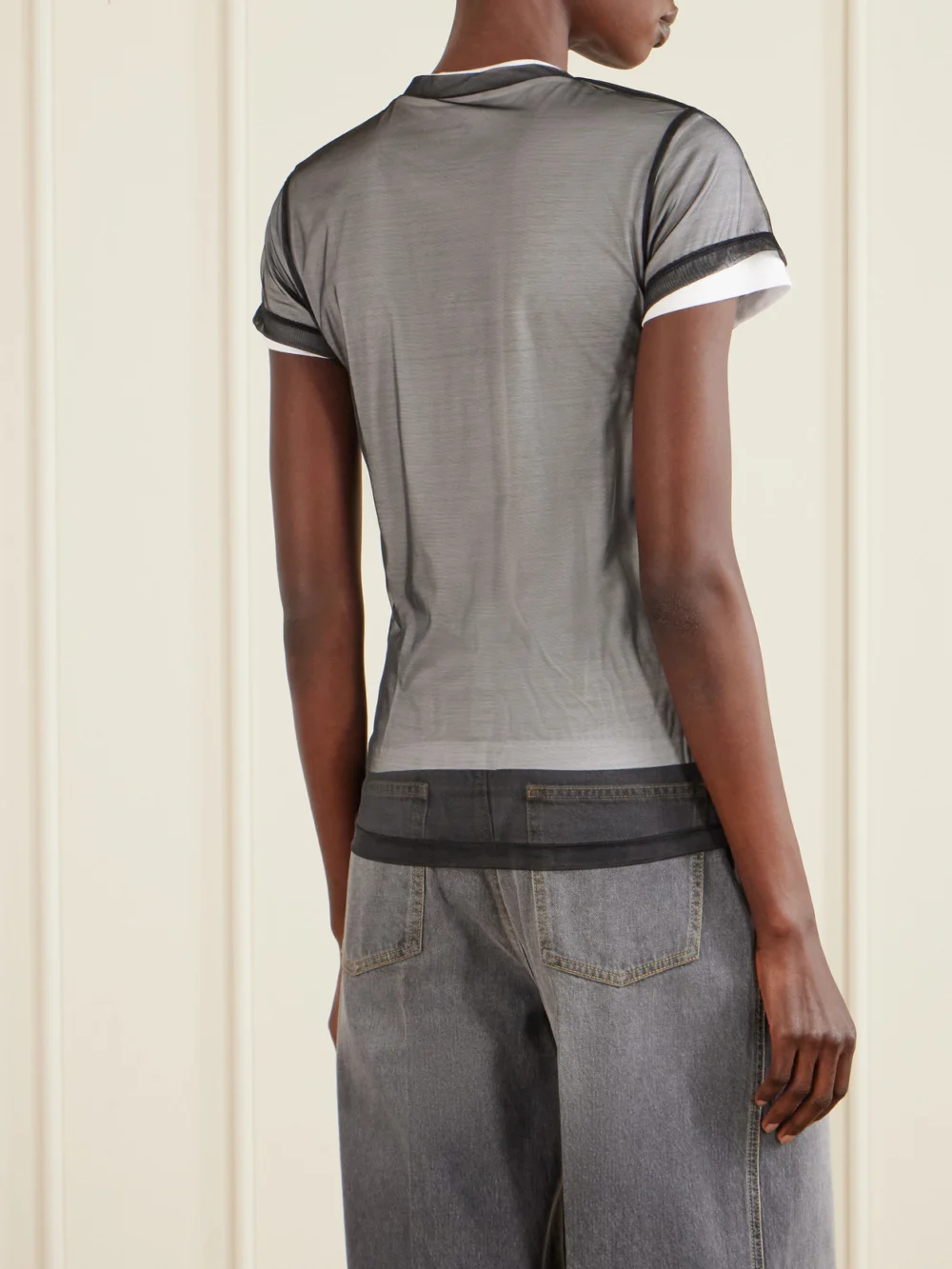 Back view of the Gucci Layered Printed Tulle and Cotton and Modal-blend Jersey T-shirt