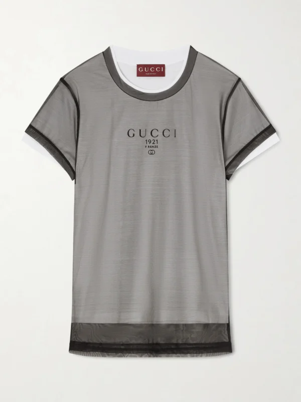 Gucci Layered Printed Tulle and Cotton and Modal-blend Jersey T-shirt
