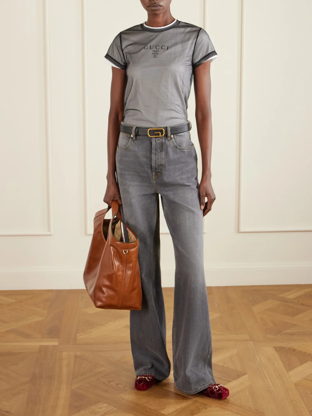 Gucci Layered Printed Tulle and Cotton and Modal-blend Jersey T-shirt, worn by a model