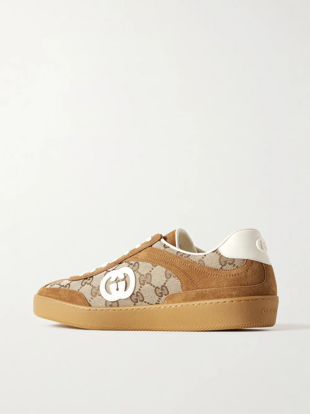 Back view of the Gucci Leather and Suede-trimmed Coated Canvas-jacquard Sneakers