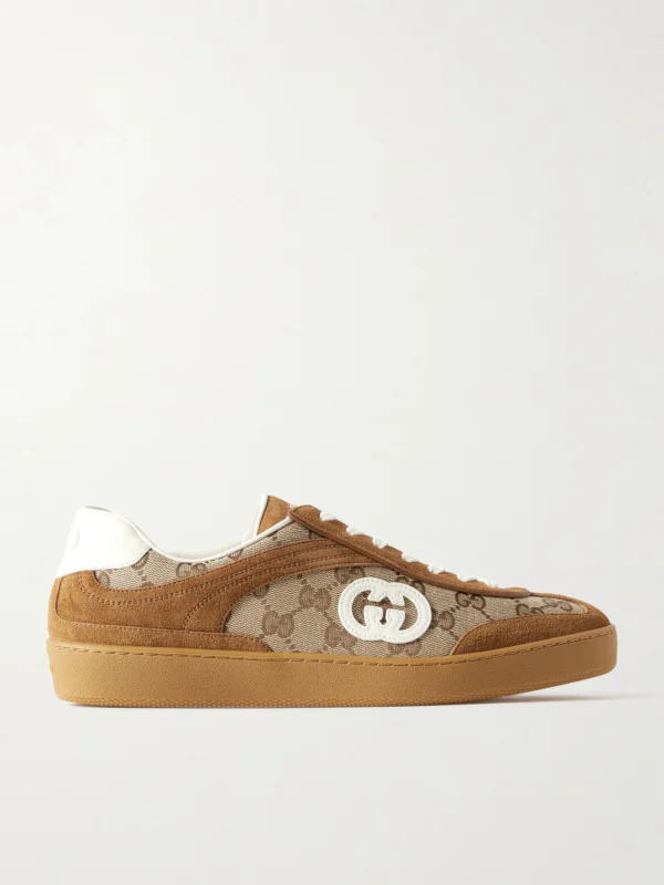 Gucci Leather and Suede-trimmed Coated Canvas-jacquard Sneakers