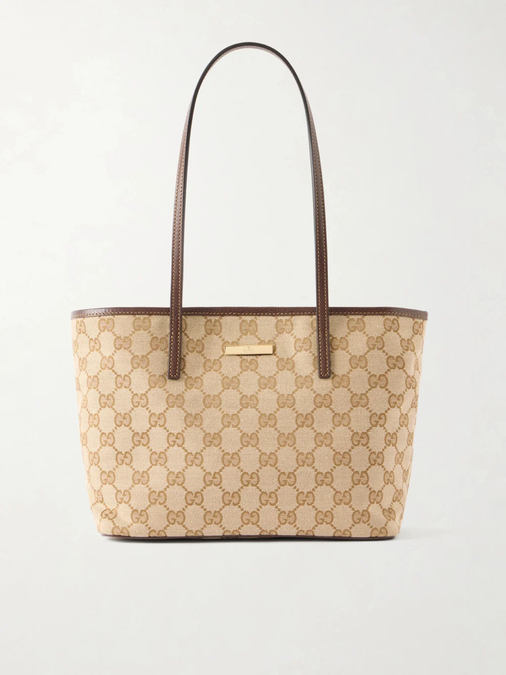 Gucci Leather-trimmed Coated Canvas-jacquard Tote in beige