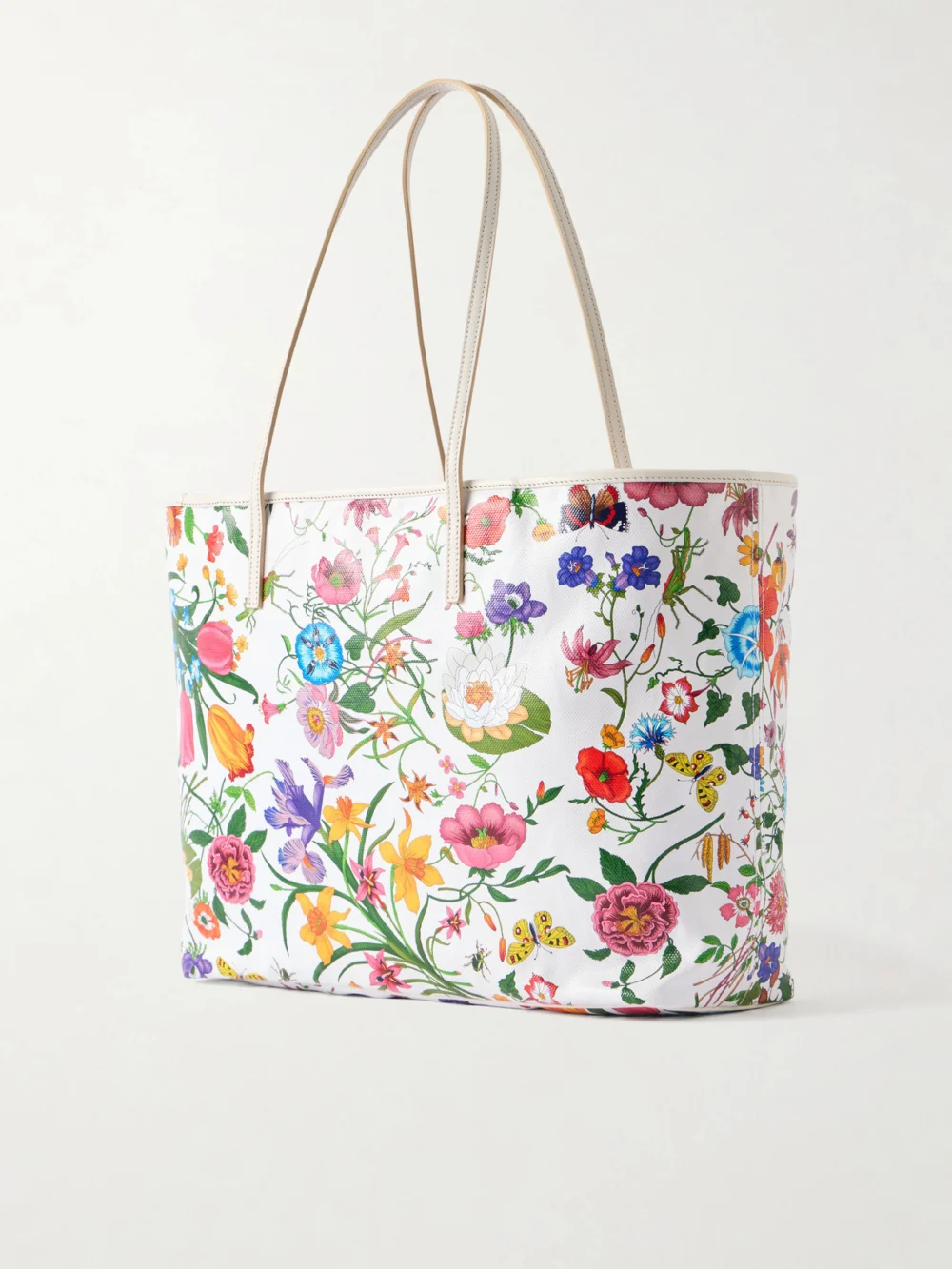 Back view of the Gucci Leather-trimmed Floral-print Coated-canvas Tote