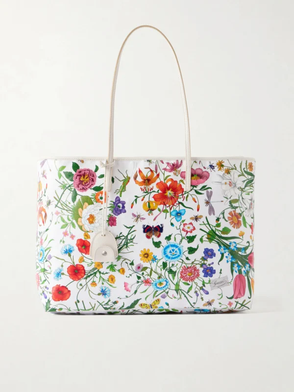Gucci Leather-trimmed Floral-print Coated-canvas Tote