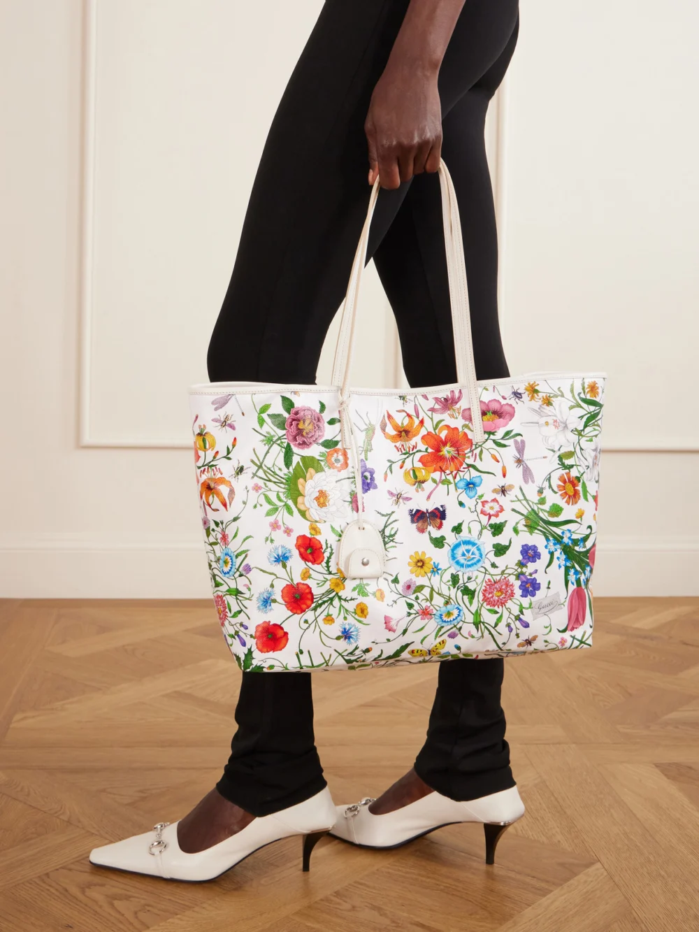 Gucci Leather-trimmed Floral-print Coated-canvas Tote, styled view