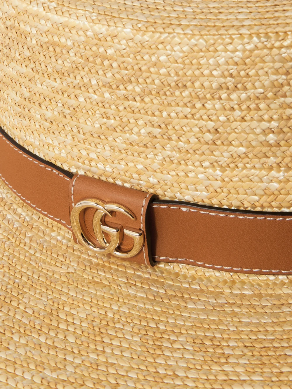 Close-up detail of the Gucci Leather-trimmed Straw Hat