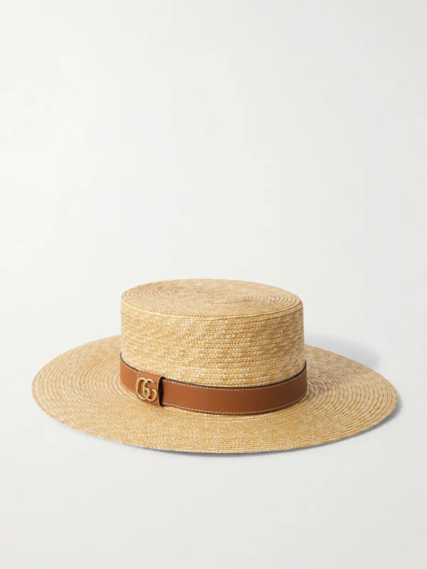 Gucci Leather-trimmed Straw Hat