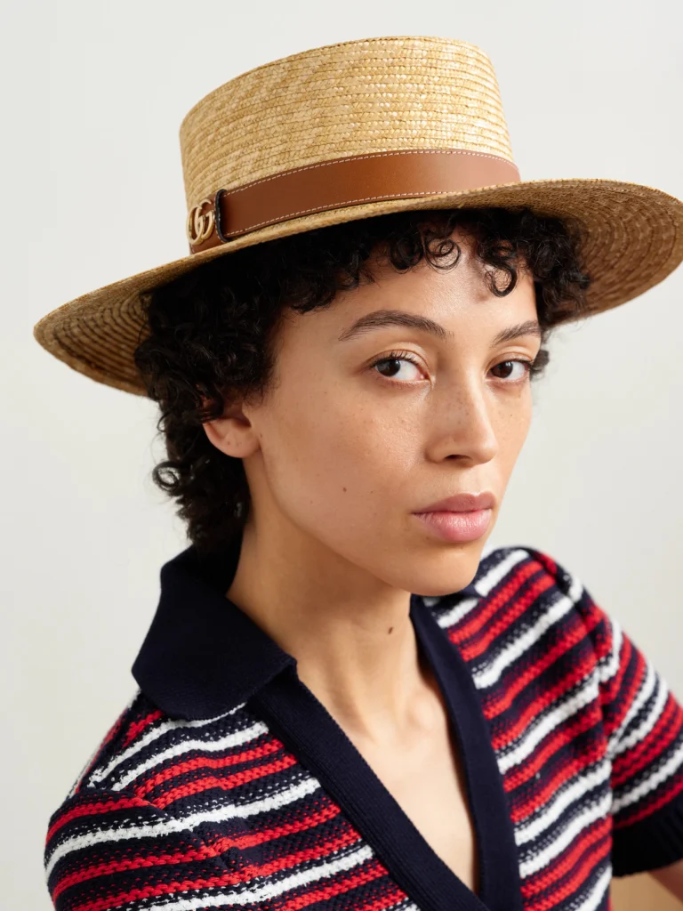 Gucci Leather-trimmed Straw Hat