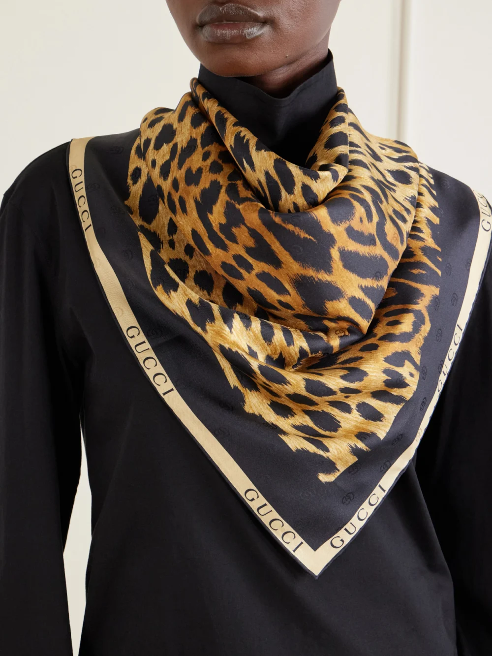 Gucci Leopard-print Silk-twill Scarf, styled view
