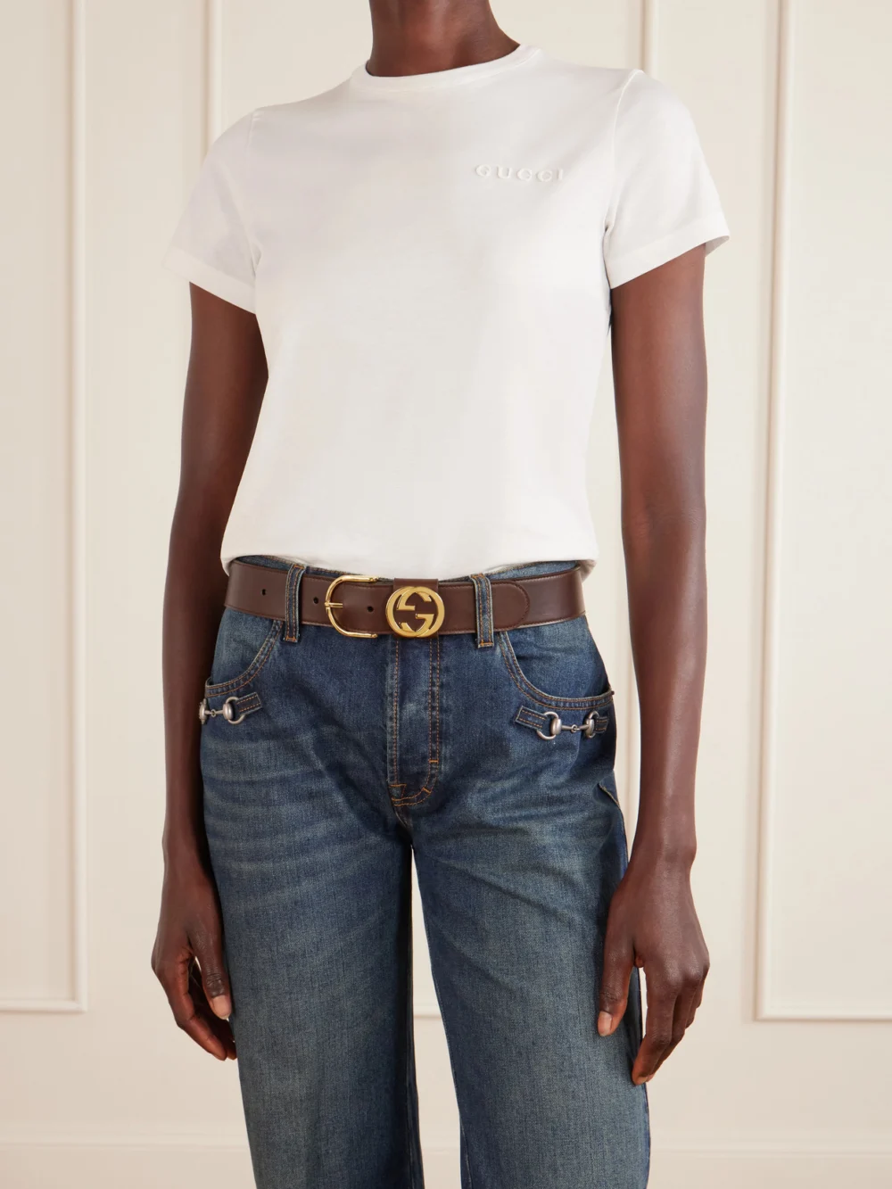 Gucci Logo-detailed Leather Belt, styled view